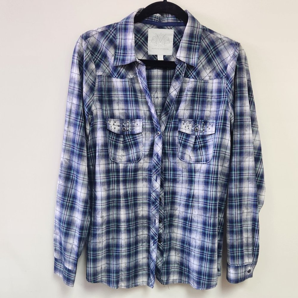 Maurices Premium Women's Large Blue Button Down Shirt